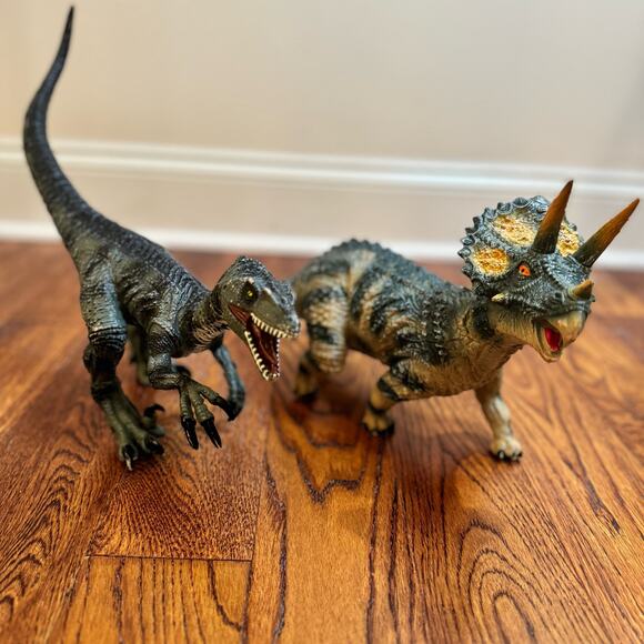 Dinosaurs Two NKOK 2020 Raptor and Triceratops Large Posed Prehistoric Toys Dino - Picture 1 of 16